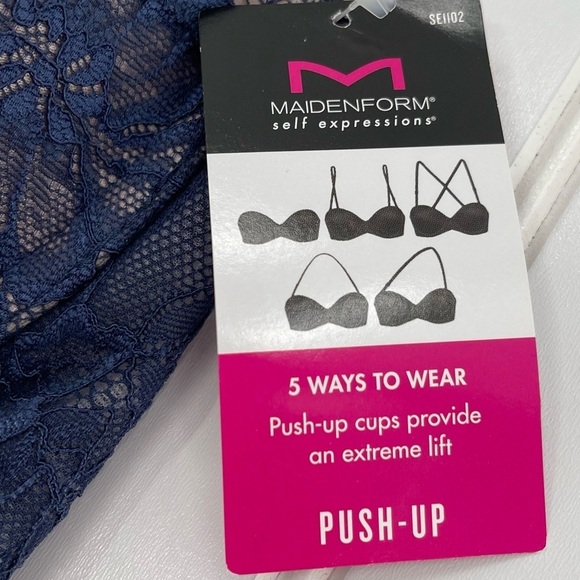 NWT Maidenform Navy Blue Sexy Lace Push-Up 5 Ways to Wear Bra 34D - Picture 3 of 9